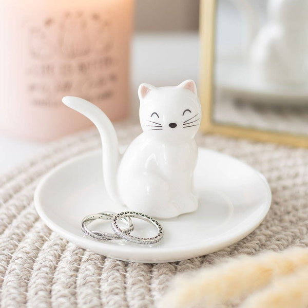 Piatto portaoggetti con la faccia di un gatto bianco seduto