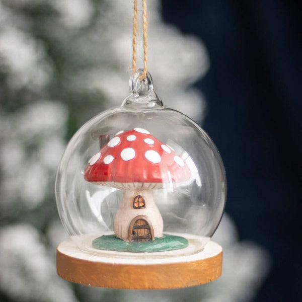 Decoración colgante de cúpula de cristal con forma de casa de setas