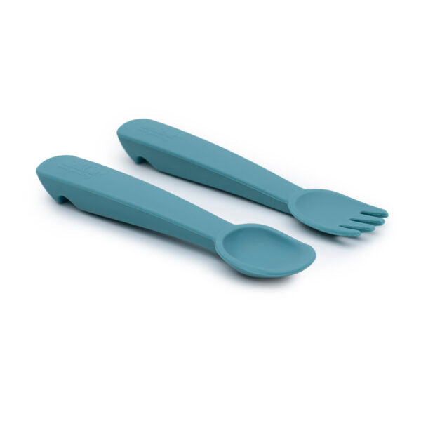Cubiertos de bebé de pato azul