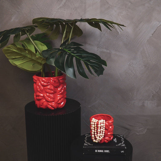Pot - Bisous - Céramique - Rouge - 17,5x17,5x17,5cm
