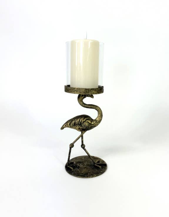 Bougeoir en forme de flamant rose antique avec couvercle en verre