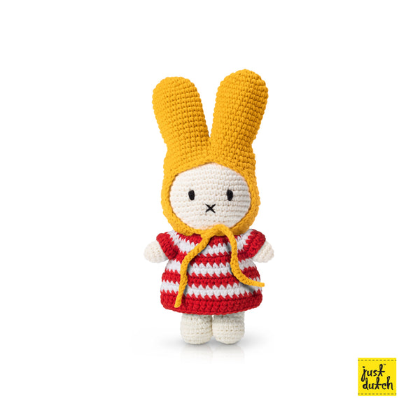 Peluche Miffy – Vestito a Righe Rosse + Cappello Giallo