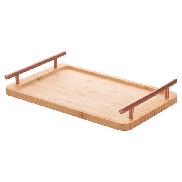 BAMBOO TRAY WITH ROSE GOLD HANDLES 33X20X5C - 2188497