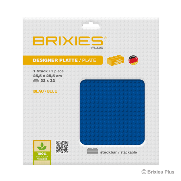 BRIXIES Plus Plaque de Base Bleue - 32 × 32 Tenons