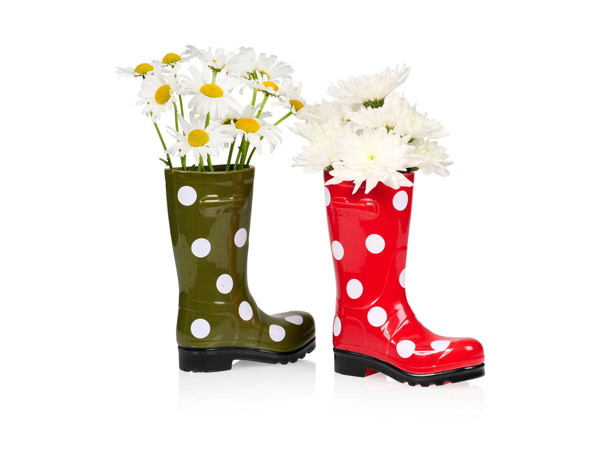 Vase Botte Wellington à Pois Rouge