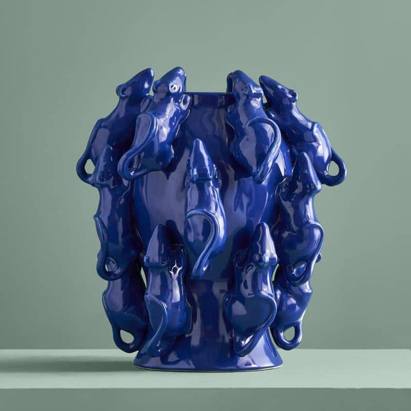 Vaso M. Mäuschen, gres blu cobalto, 23 x 23 x 26 cm