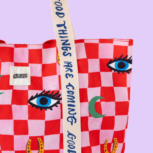 borsa tote con icona di controllo