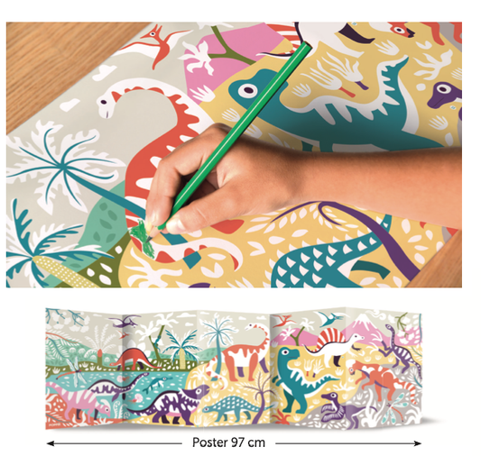 Panorama para colorear de dinosaurios