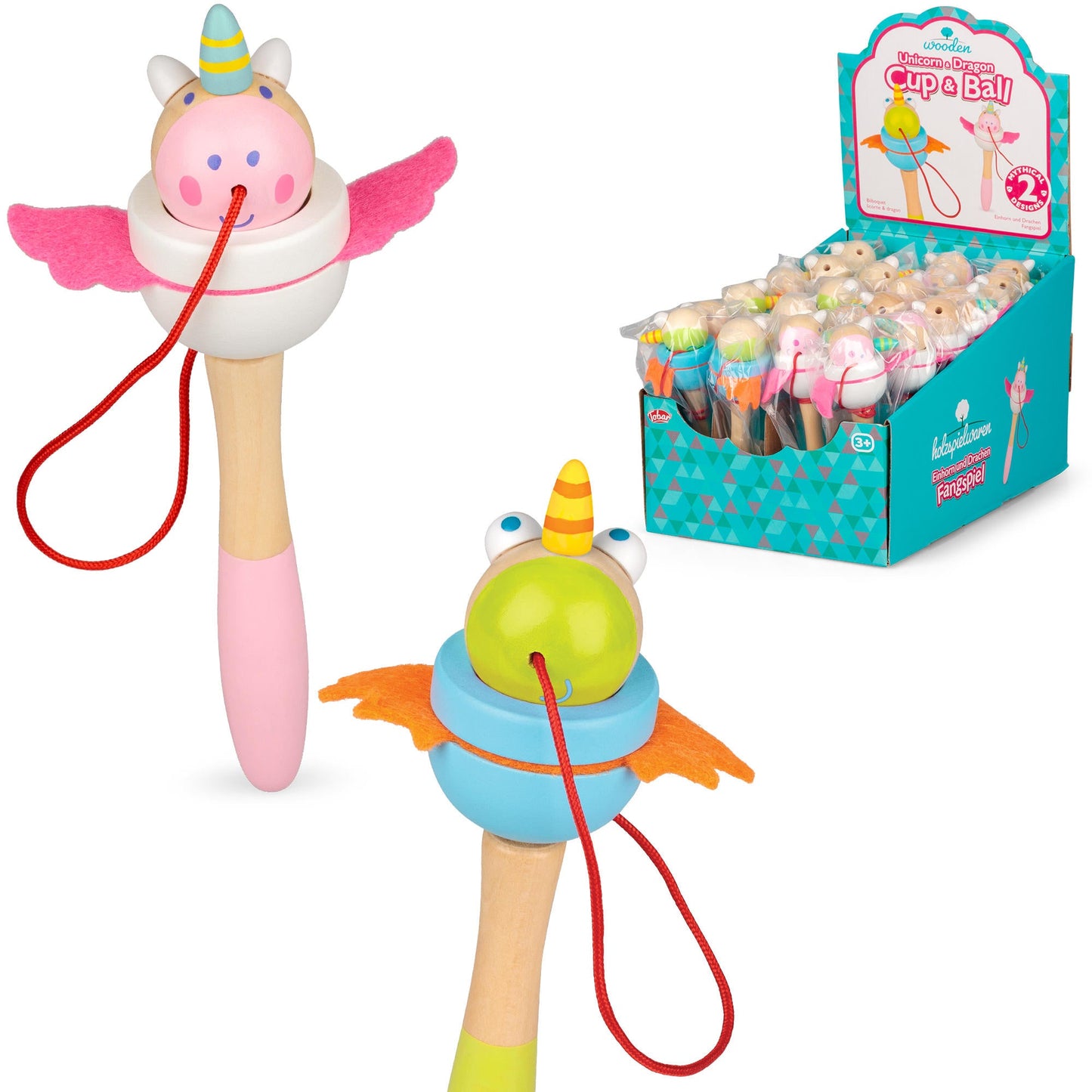 WOODEN UNICORN AND DRAGON CUP AND BALL - TESCO