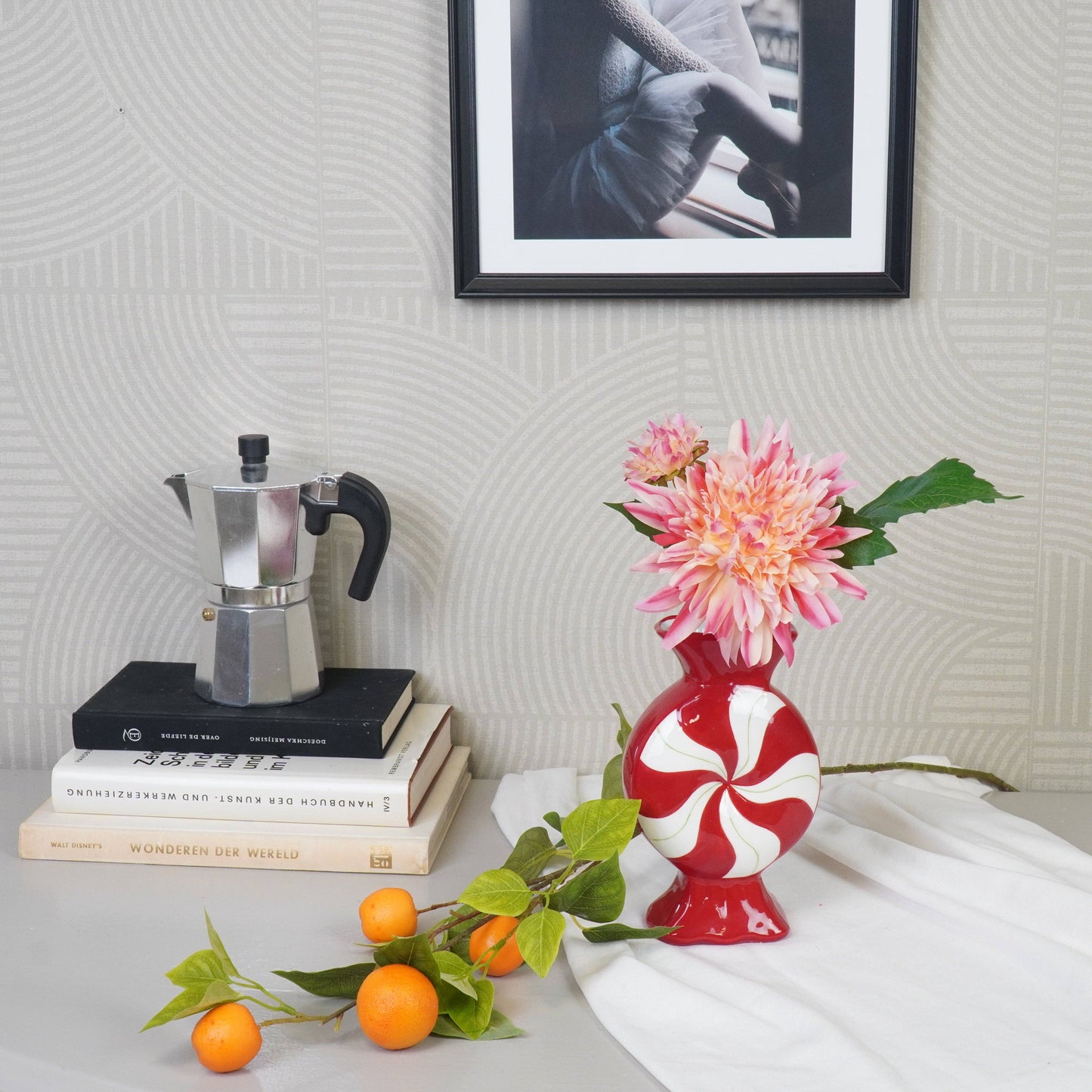 Florero - Caramelo - Cerámica - Rojo/Blanco - 12x6,5x20 cm