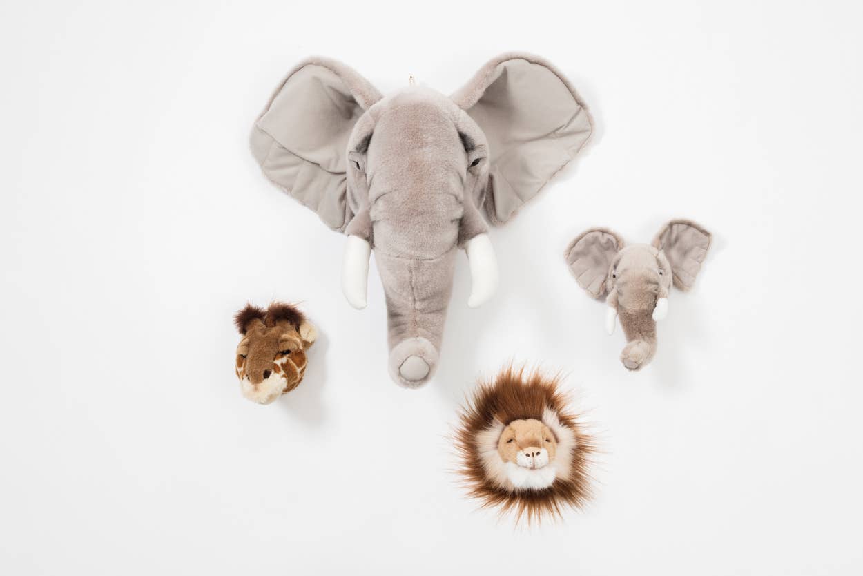 Mini Décoration Murale Peluche Têtes d'Animaux : Coffret Safari