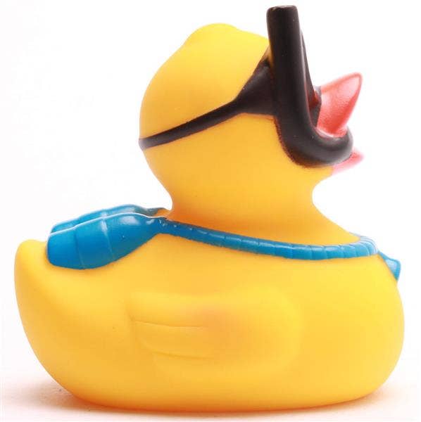 Pato buceador con tanque de oxígeno