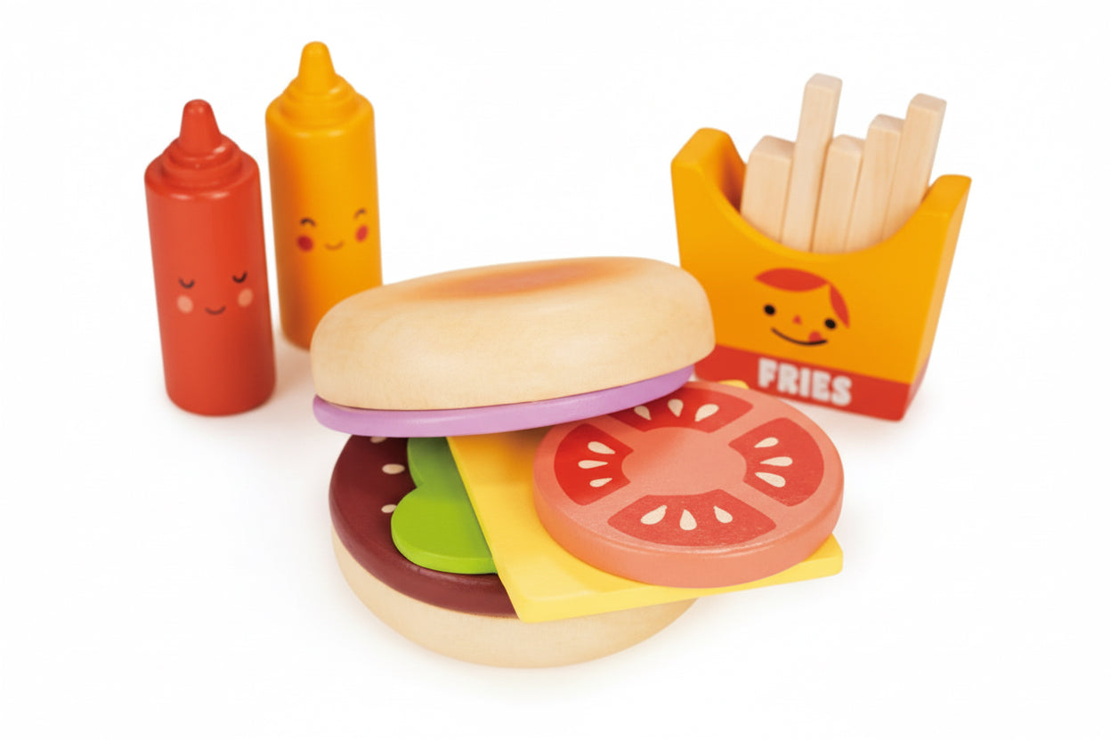 Mentari Boutique: SET DE HAMBURGERS À EMPORTER 19x9x6,2cm, en bois, en boîte, 3+