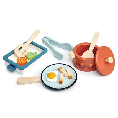 Tender Leaf Jeux de Rôle: CASSEROLES ET POÊLES 38x25x8cm, avec accessoires, en bois, en boîte 20x6,9x21cm, 3+