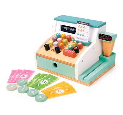 Tender Leaf Jour du Marché: CAISSE ENREGISTREUSE avec SCANNER 22x15x13,8cm, avec accessoires, en bois, en boîte, 3+