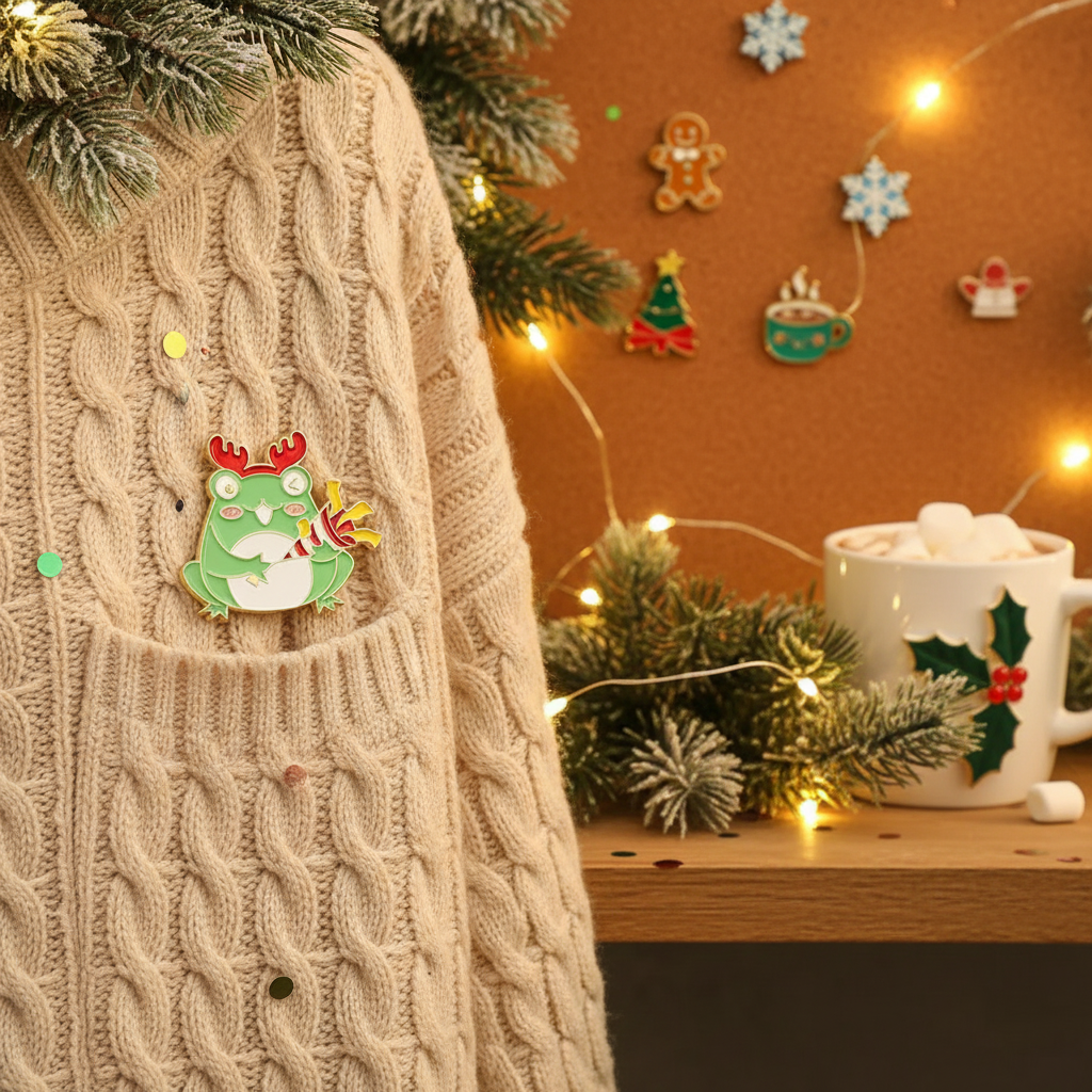 Pin de rana navideña