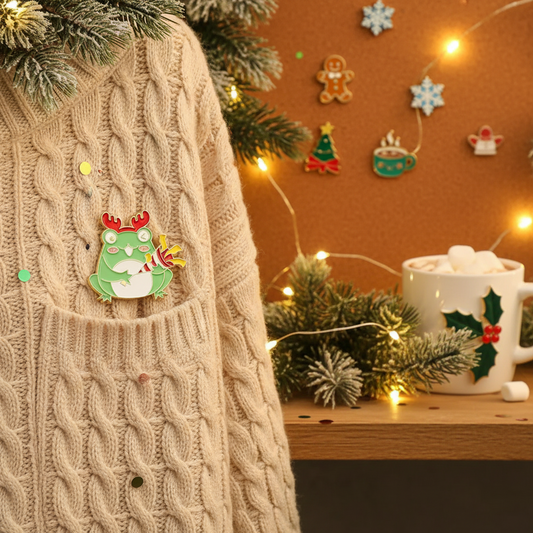 Pin de rana navideña