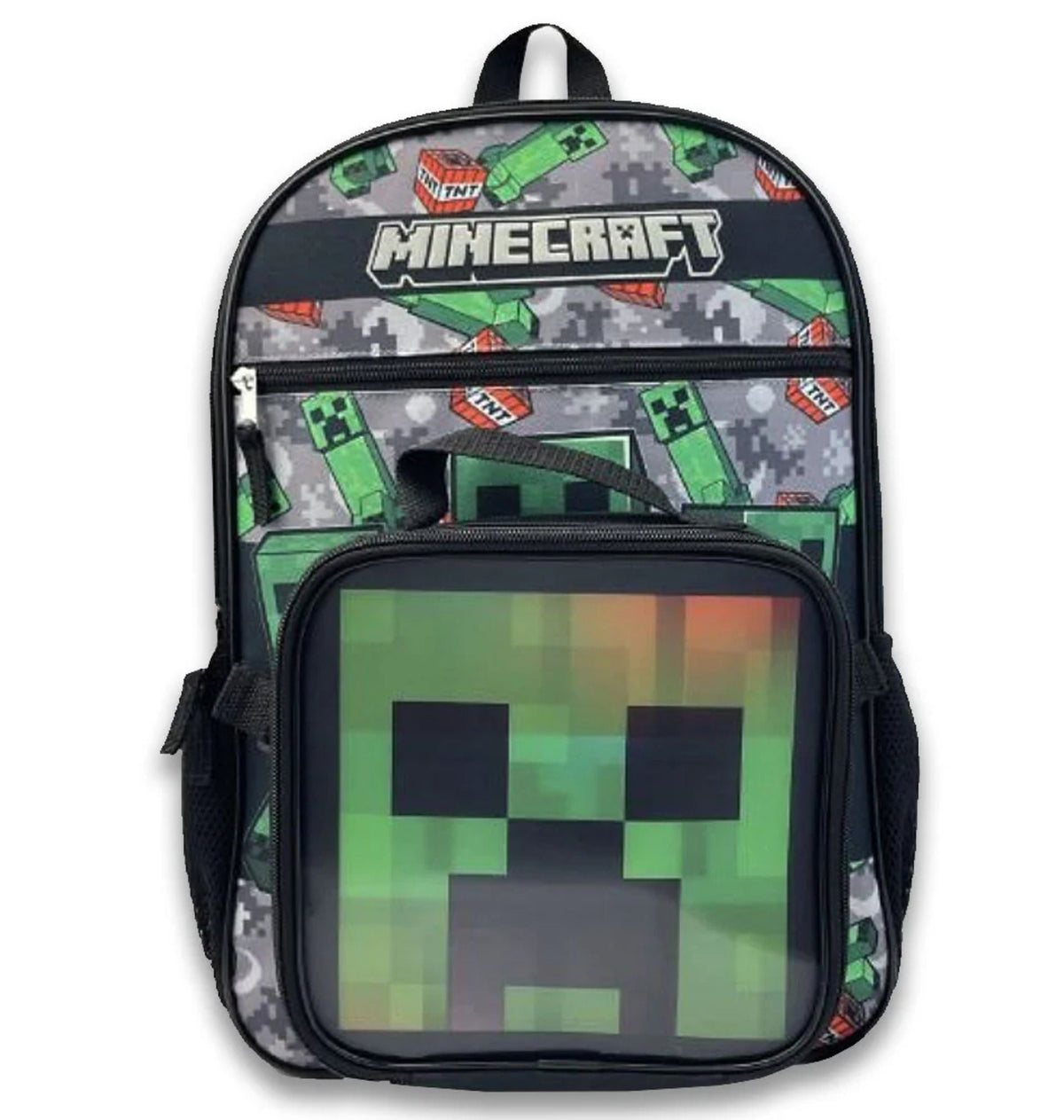 Set 2 pièces Minecraft TNT Creeper : sac à dos et sac repas lenticulaire