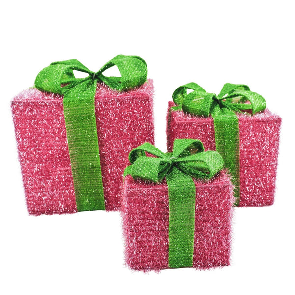 Cadeau de Noël à LED - S3 - Polystyrène - Rose/Vert - 15/20/25cm