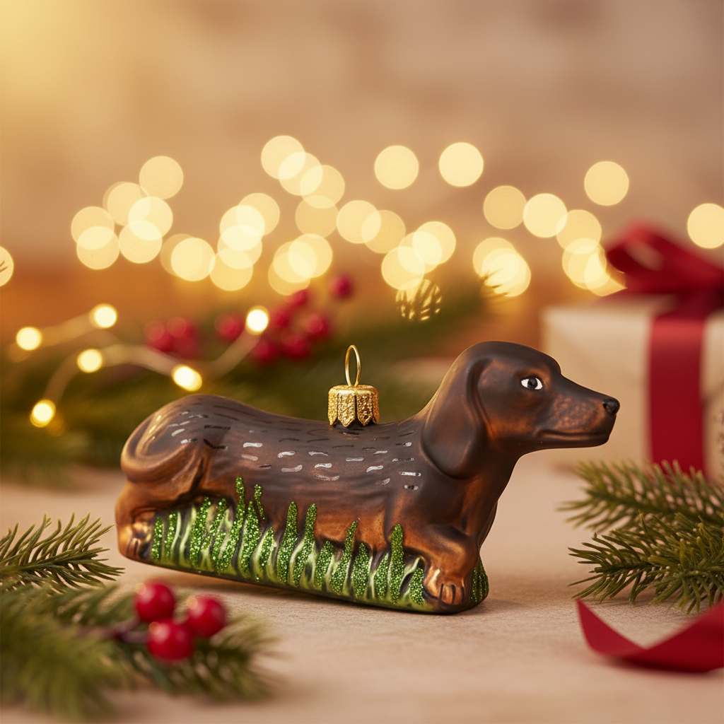 Adorno navideño de perro salchicha negro
