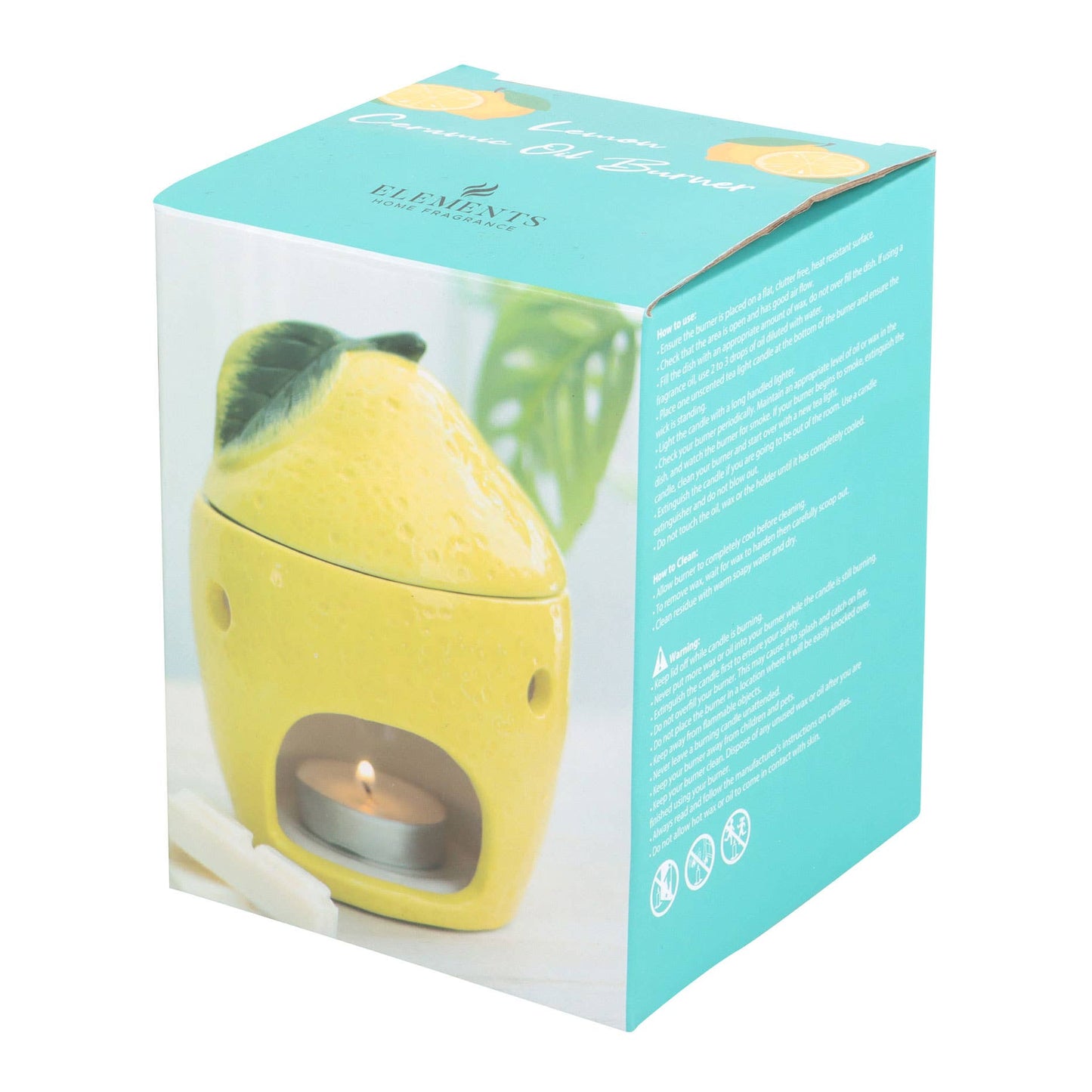 Lemon-colored oil burner with lid