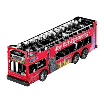 MetalEarth Véhicules: BUS TOURISTIQUE NY 10,2x2,7x3,4cm, maquette 3D en métal avec 3 feuilles, sur carte 12x17cm, 14+