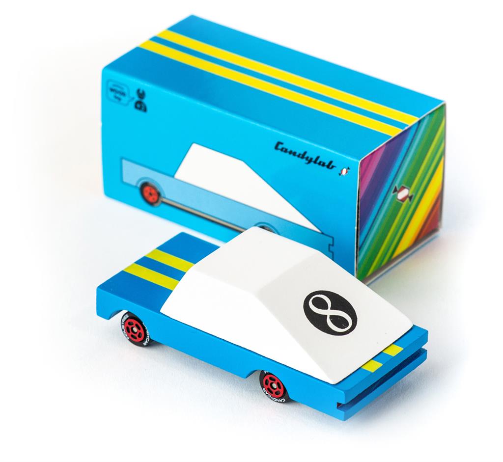 Auto de madera Candycar World: Blue Racer n.° 8