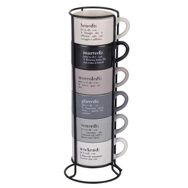VICTIONARY WEEK SET 6 STACKABLE COFFEE CUPS W/STAN - 5915702