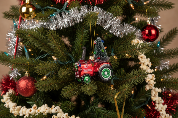 Adorno navideño de tractor festivo