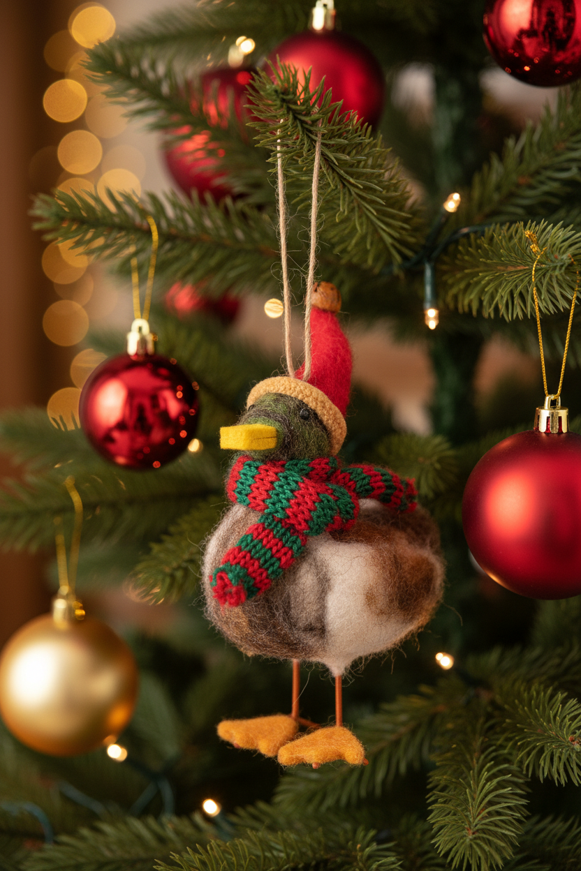 Duck with Christmas hat and felt scarf decoration