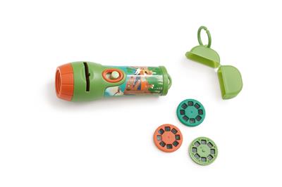 Scratch Classics: LAMPE DE POCHE & PROJECTEUR / DINO diam.4x12cm, avec 3 disques interchangeables, 8 photos par disque, dans une petite boîte de rangement, fonctionne sur 2xpiles AA (non incl.), en boîte, 3+