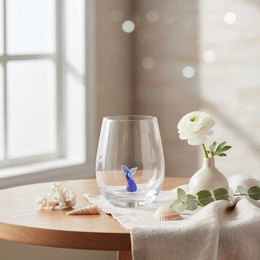 小さなガラス製のクジラの尾が付いたグラス