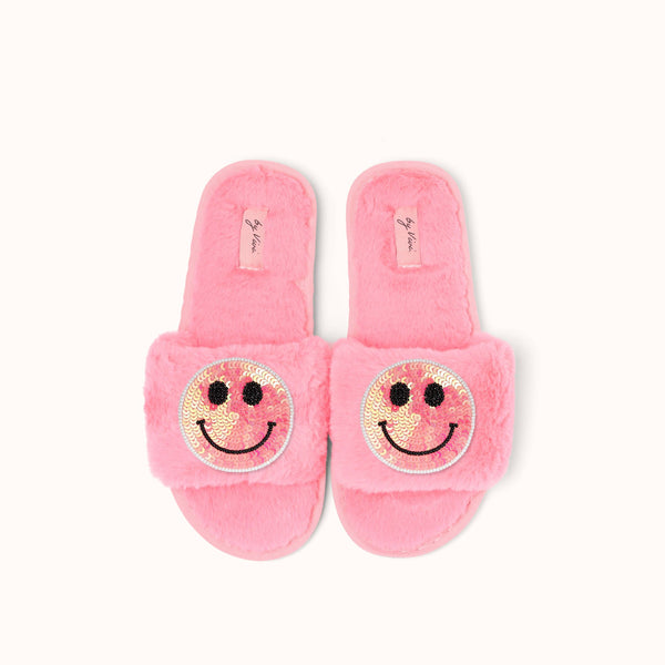 Coppia di spille a forma di pantofole - Smiley rosa