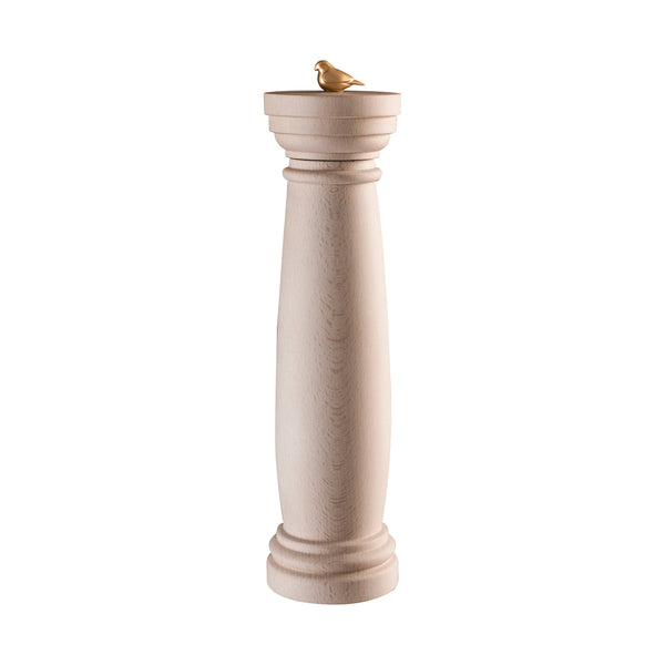 Moulin à épices "Column" en hêtre blanc mat avec petit oiseau doré
