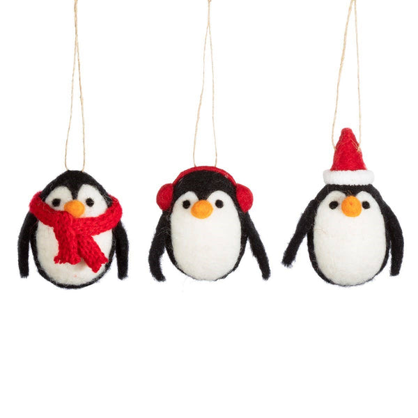 Paquete de 3 adornos colgantes de pingüinos de fieltro