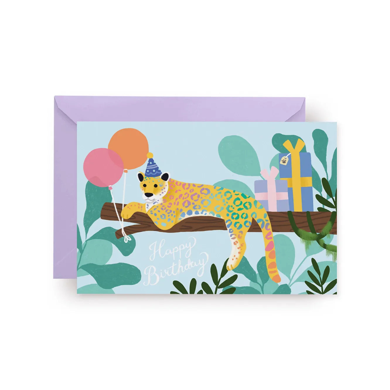 Tarjeta de cumpleaños del leopardo del arco iris