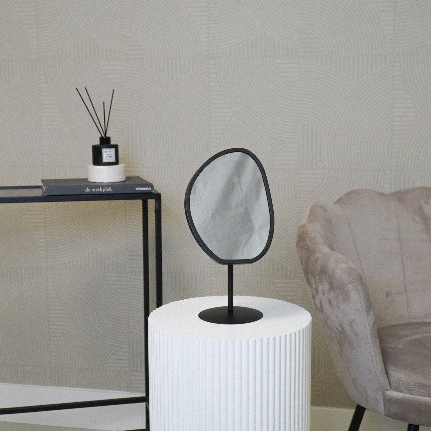 Specchio - Organico - Metallo - Nero - 16,5x12x31,5cm