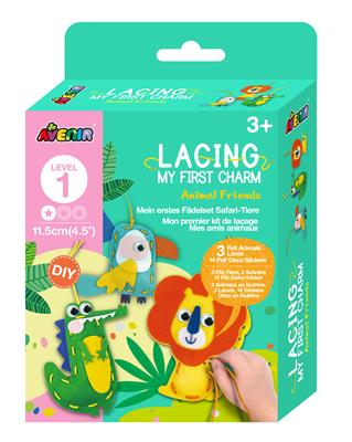 Avenir Laçage: MON PREMIER PENDENTIF - Niveau 1 / MES AMIS ANIMAUX (3 pièces), ca. 14x11cm, en feutrine, en boîte 13x19,5x5cm, 3+