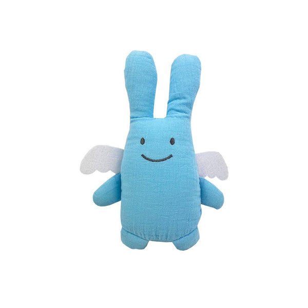 Ange Lapin Doudou avec Hochet - Coton Bio Bleu Ciel