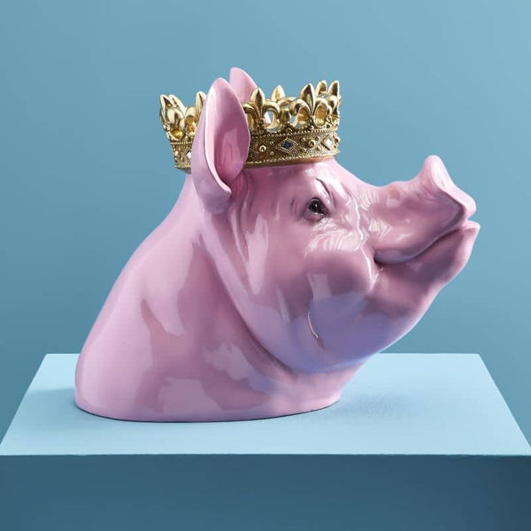 Salvadanaio Porky Mr. Krone, in polietilene rosa, 34 x 24 x 28 cm