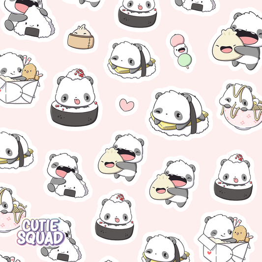 Planches d'autocollants Panda Sushis