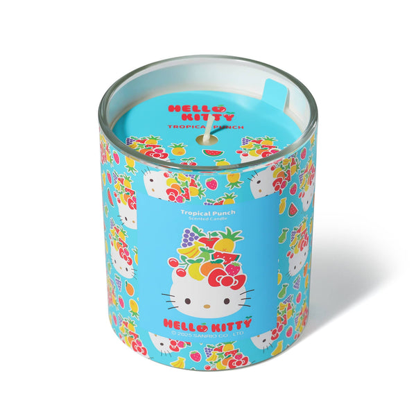 Vela azul con estampado original de Hello Kitty y aroma a ponche tropical