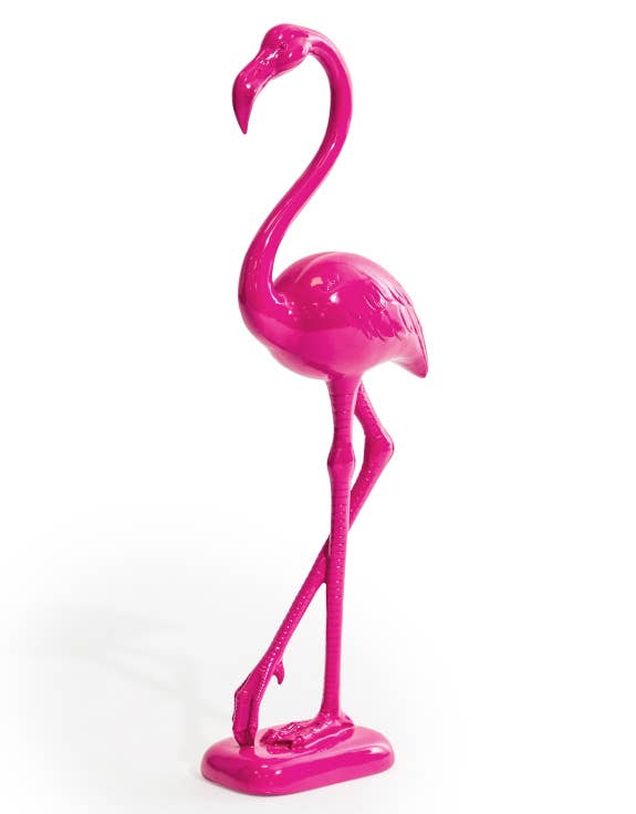 Standing electric pink flamingo figurine