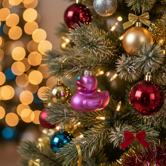 Bola navideña con forma de pato de baño rosa