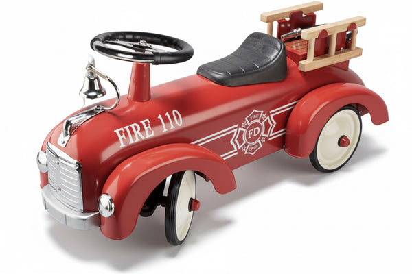 Trotteur: VOITURE de POMPIERS 75x24,5x34,5cm, rouge, en métal et plastique, 1+