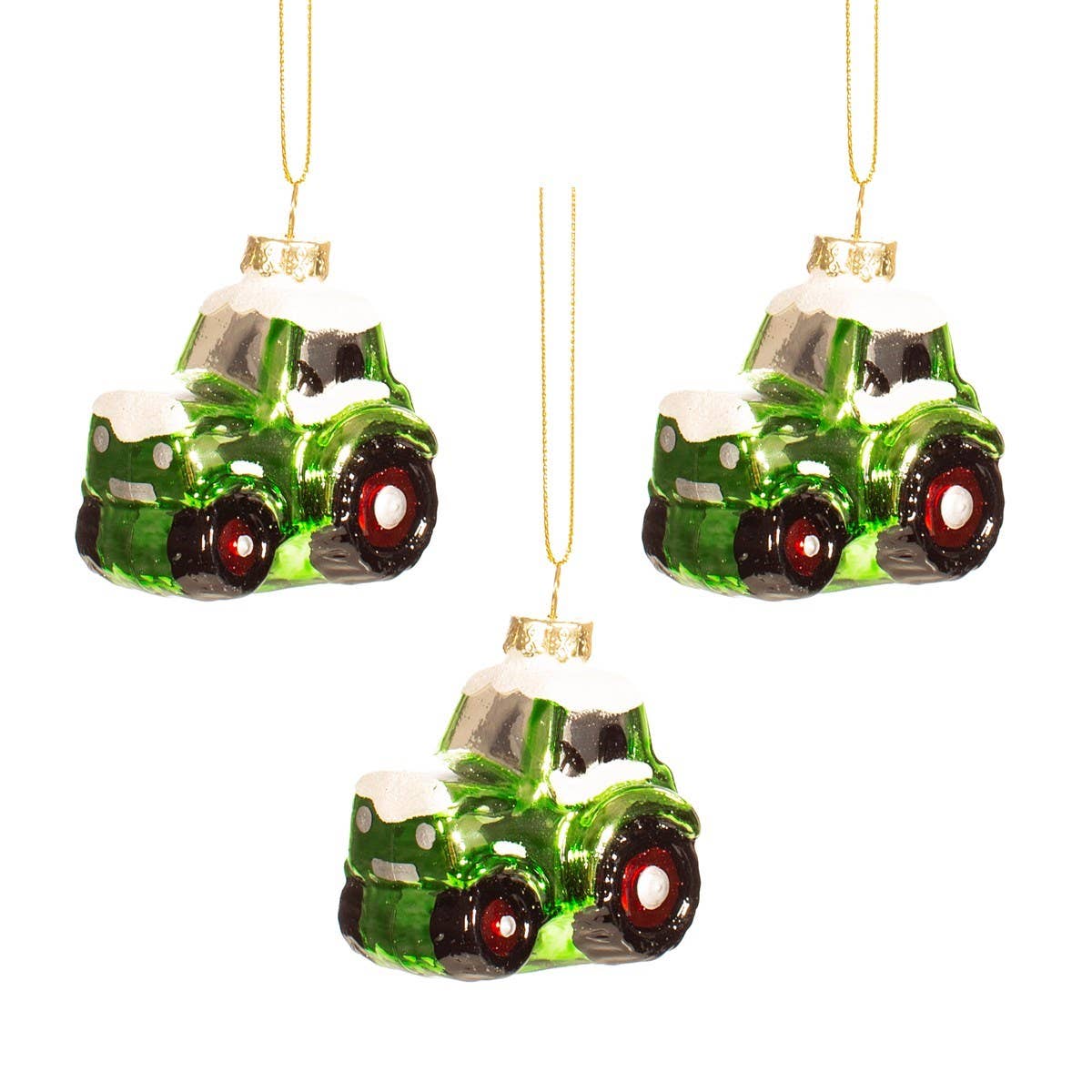 Paquete de 3 adornos navideños de tractor verde