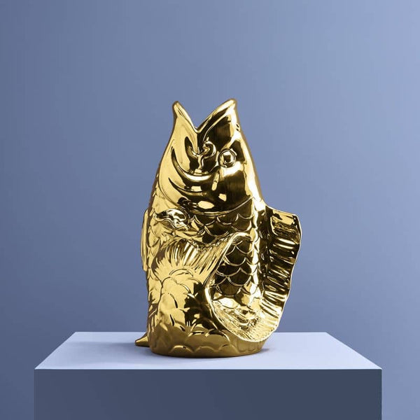 Scultura/vaso di pesce blubb dorato