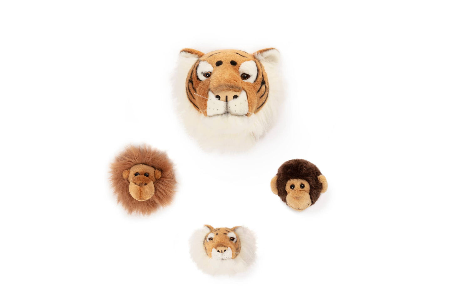 Mini decorazione da parete con testa di animale di peluche: set giungla