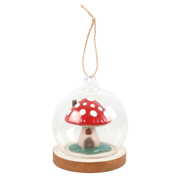 Decoración colgante de cúpula de cristal con forma de casa de setas