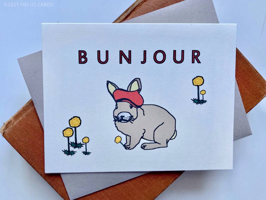 Konijnenwenskaart "Bunjour"